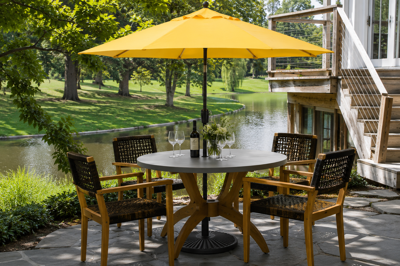 9' Push Button Tilt Umbrella, Black Frame