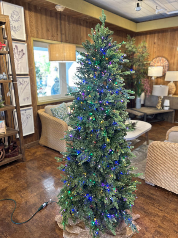 Alberta Slim Spruce Artificial Christmas Tree – 6.5’ or 7.5’ Pre-Lit with Color-Changing Starry Lights