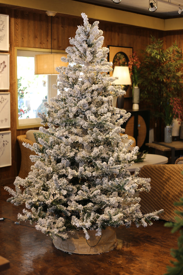 Nordic Flocked Fir Artificial Christmas Tree – 5’ or 7.5’ Pre-Lit with Color-Changing Starry Lights