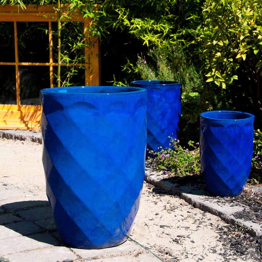 blue plant pot Medium High Diamond Planter, Falling Blue