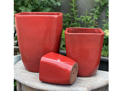 square ceramic planter pots Laguna Square Planter, Chili Red