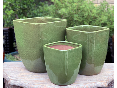 large square ceramic plant pots Laguna Square Planter, Spring Green