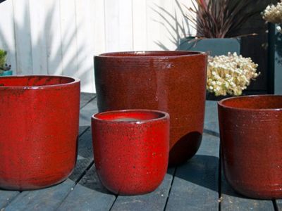 large red pots for plants Good Earth Bucket Planter, Tropical Red