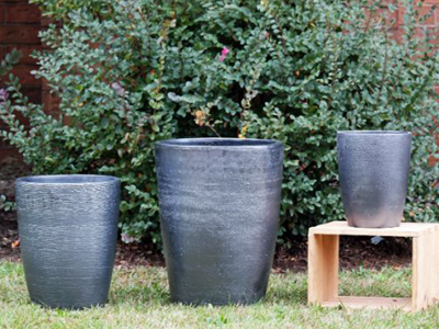 large grey outdoor plant pots Good Earth Tall Tappered Planter, Silver