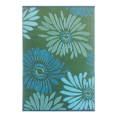 Daisy Outdoor Mat, Aqua/Green