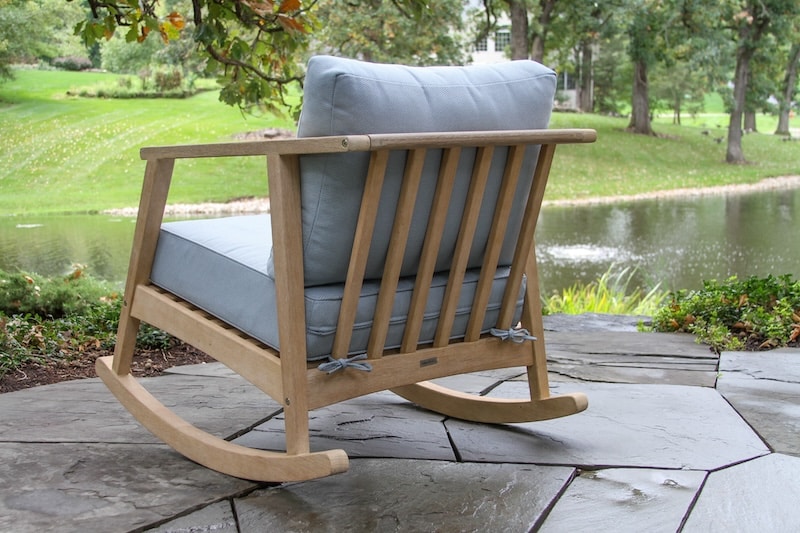 Wheat Eucalyptus Wash Rocking Chair with Blue Cushion