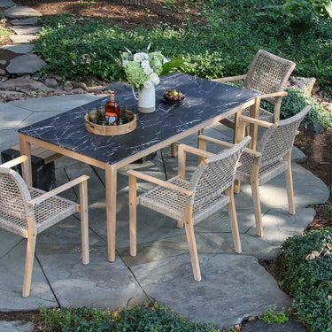 Antique Wash Eucalyptus & Black Marble Composite Dining Table