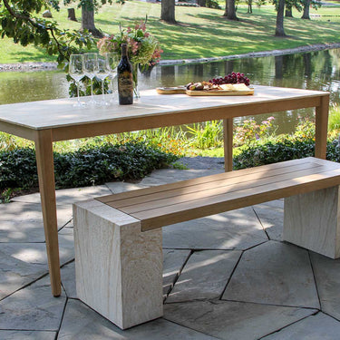 Antique Wash Eucalyptus & Travertine Composite Dining Table