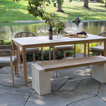 Antique Wash Eucalyptus & Travertine Composite Dining Bench
