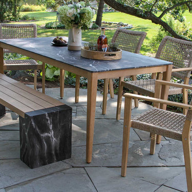 Antique Wash Eucalyptus & Black Marble Composite Dining Bench