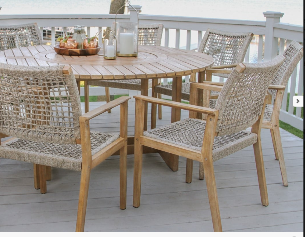 7 Piece Eucalyptus Antique Wash Lazy Susan Dining Set