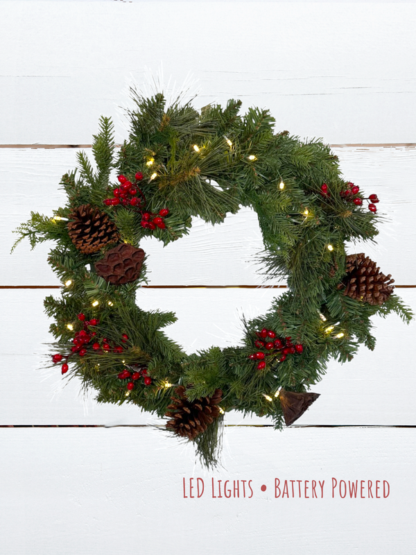 Pike Peak Wreath – 24" (Artificial, Pre-Lit)