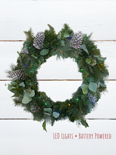 Eucalyptus Pinecone Wreath – 32" (Artificial, Pre-Lit)