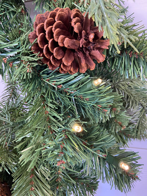 Spruce Green Wreath with Cones – 24" (Artificial, Pre-Lit)
