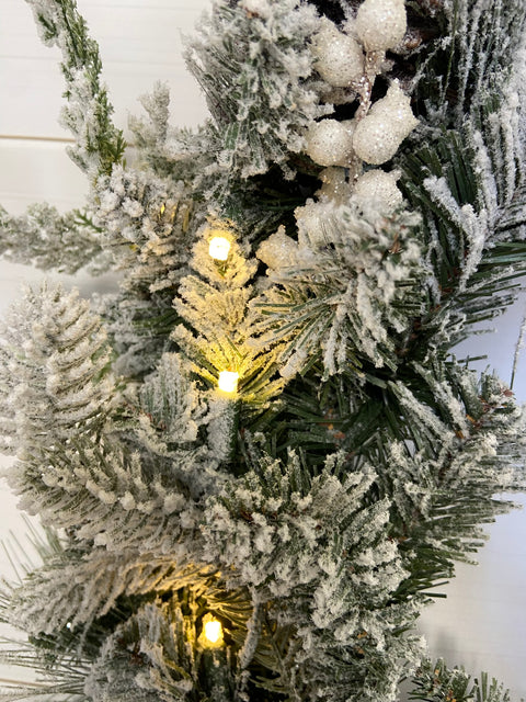 Flocked Wreath – 24" (Artificial, Pre-Lit)