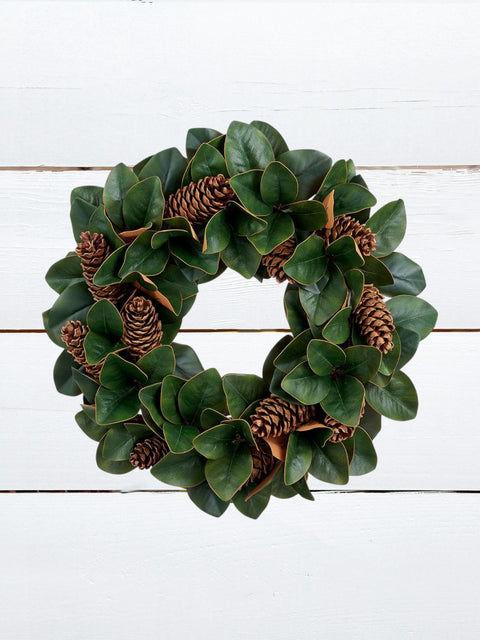 Magnolia Leaf & Cone Wreath – 26" (Artificial)