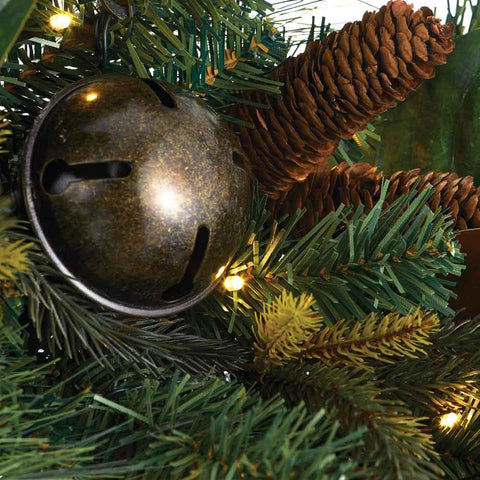 LED Bell, Cone & Pine Wreath Warm White – 28" (Artificial, Pre-Lit)