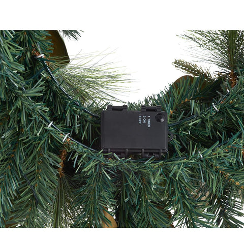 LED Bell, Cone & Pine Wreath Warm White – 28" (Artificial, Pre-Lit)