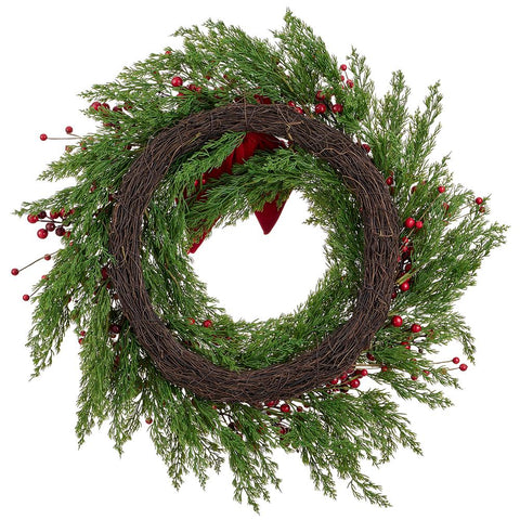 Berry & Cedar Wreath – 28" (Artificial)
