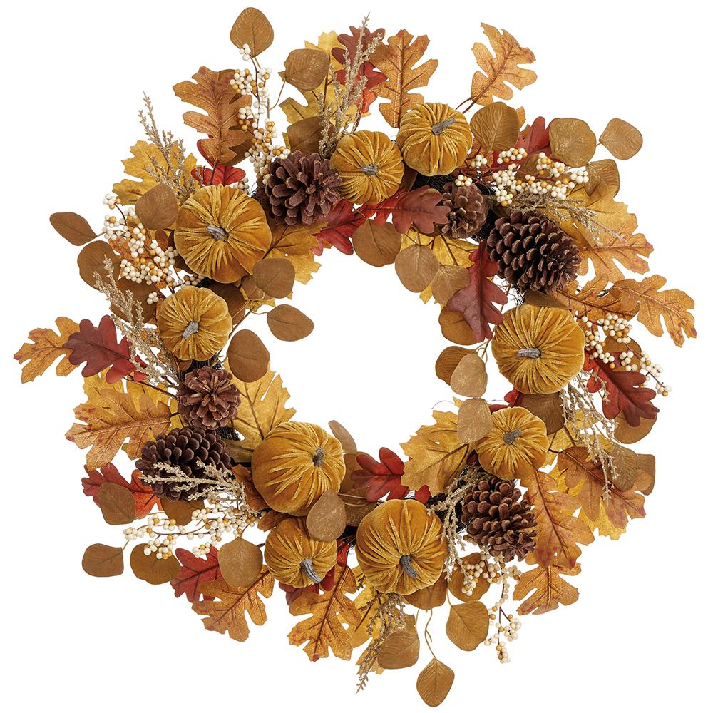 Pumpkin, Pinecone & Oak Leaf Wreath – 24" - Thumbnail 2