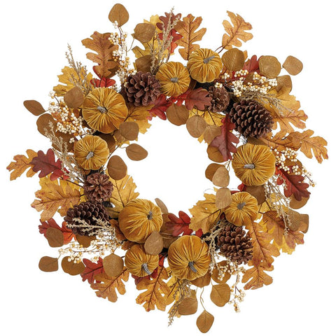 Pumpkin, Pinecone & Oak Leaf Wreath – 24" (Artificial)