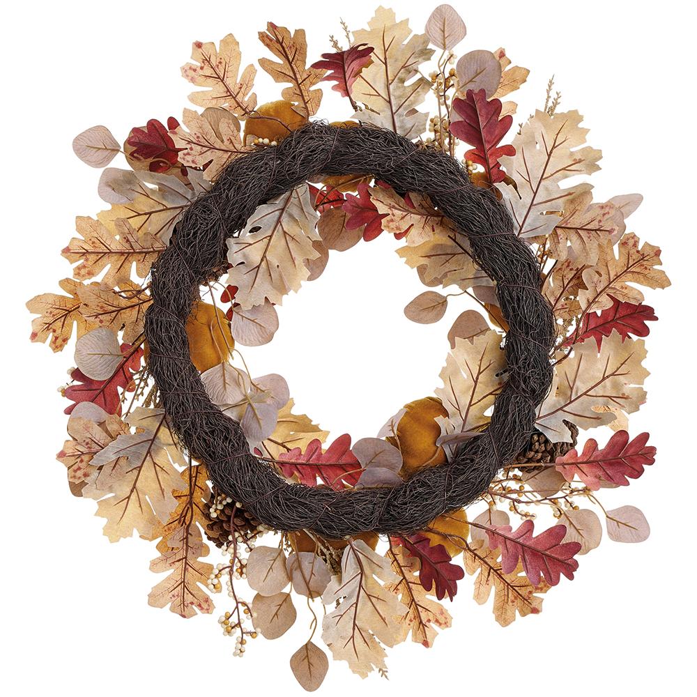 Pumpkin, Pinecone & Oak Leaf Wreath – 24"