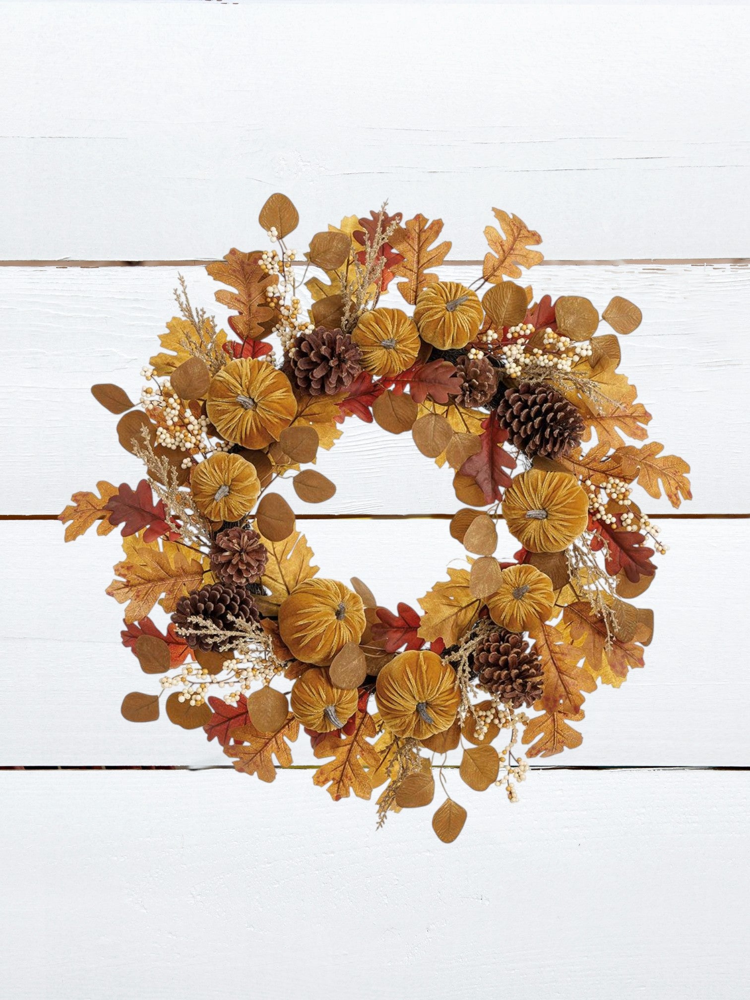 Pumpkin, Pinecone & Oak Leaf Wreath – 24" - Thumbnail 3
