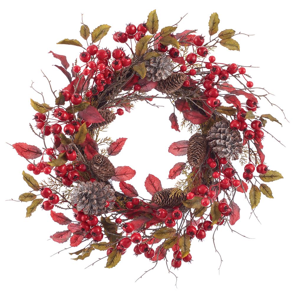 Berry, Pine & Oak Leaf Wreath