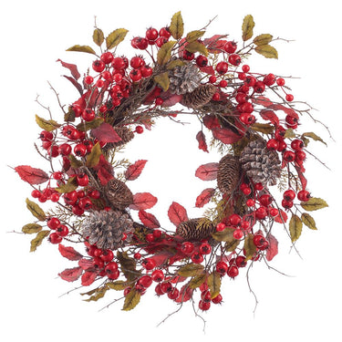 Berry, Pine & Oak Leaf Wreath – 24" (Artificial)