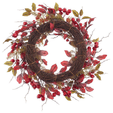 Berry, Pine & Oak Leaf Wreath – 24" (Artificial)