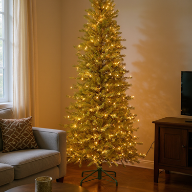 Alberta Slim Spruce Artificial Christmas Tree – 6.5’ or 7.5’ Pre-Lit with Color-Changing Starry Lights