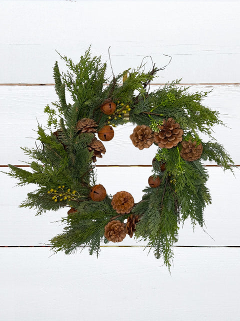 Pine & Cedar Wreath with Pinecones – 24" (Artificial)