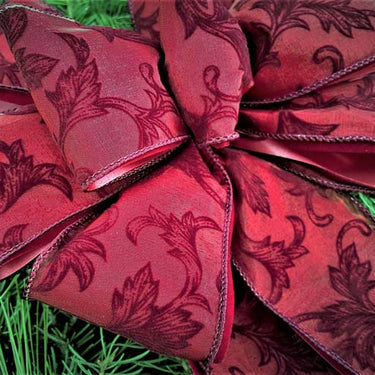 Rich Deep Red Sheer with Filigree Over Red Velvet Bow