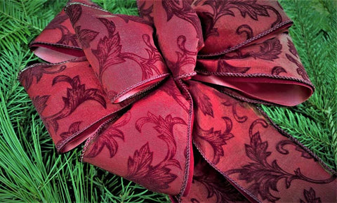 Rich Deep Red Sheer with Filigree Over Red Velvet Bow
