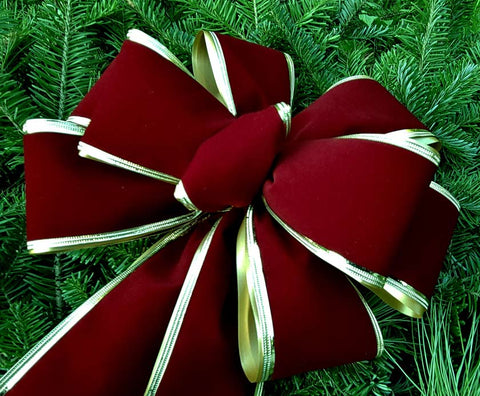 Burgundy Velvet with Gold Embossed Edge over Gold Poly Bow