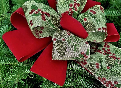 Red Velvet & Burlap with Red Glitter Berry Combo Bow