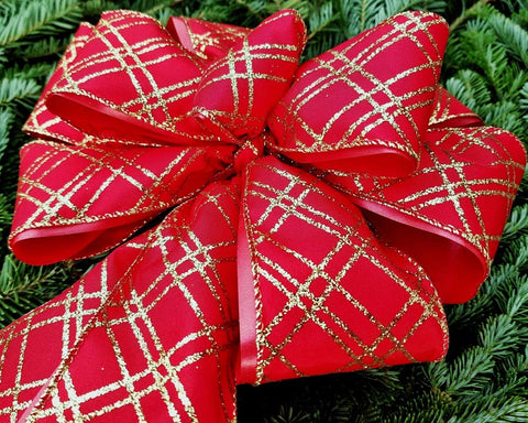 Red Satin with Diagonal Gold Glitter Bow