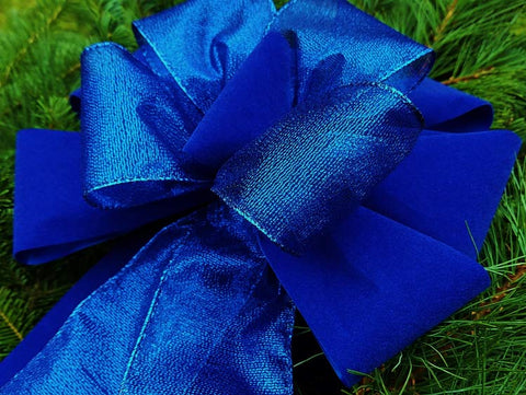 Blue Velvet with Sheer Metallic Combo Bow