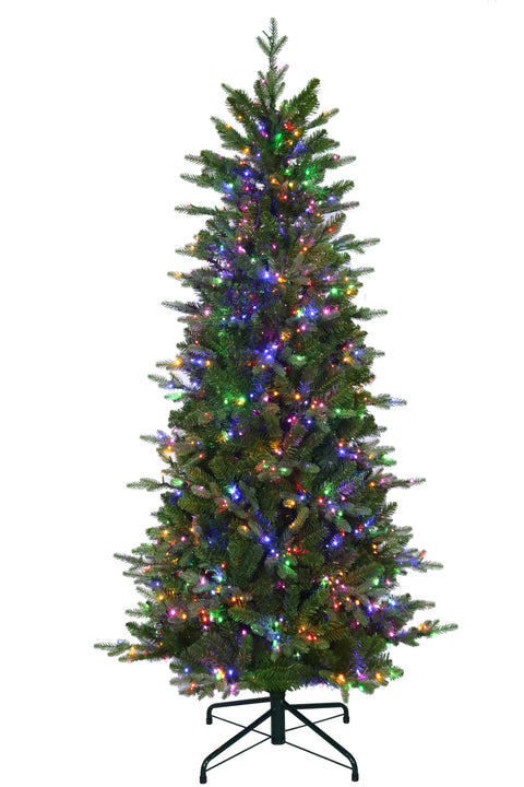 Alberta Slim Spruce Artificial Christmas Tree – 6.5’ or 7.5’ Pre-Lit with Color-Changing Starry Lights