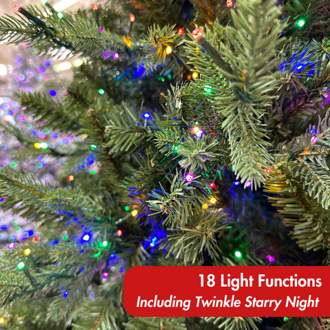 Alberta Slim Spruce Artificial Christmas Tree – 6.5’ or 7.5’ Pre-Lit with Color-Changing Starry Lights