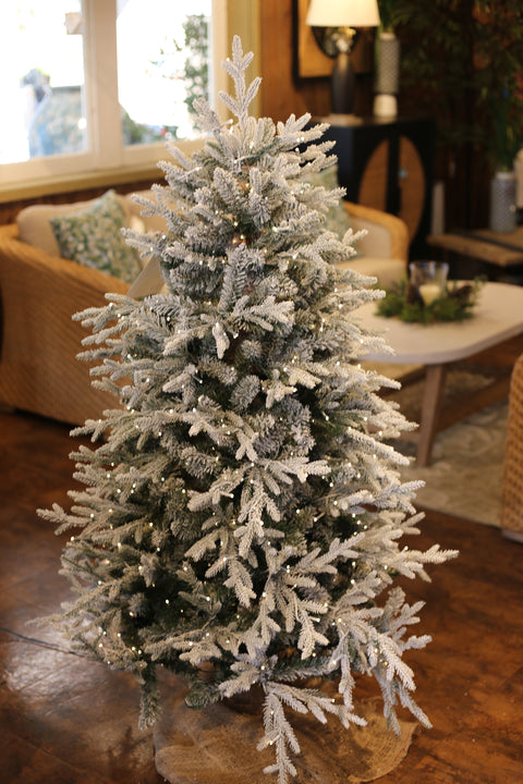 Nordic Flocked Fir Artificial Christmas Tree – 5’ or 7.5’ Pre-Lit with Color-Changing Starry Lights