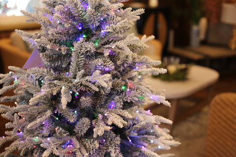 Nordic Flocked Fir Artificial Christmas Tree – 5’ or 7.5’ Pre-Lit with Color-Changing Starry Lights