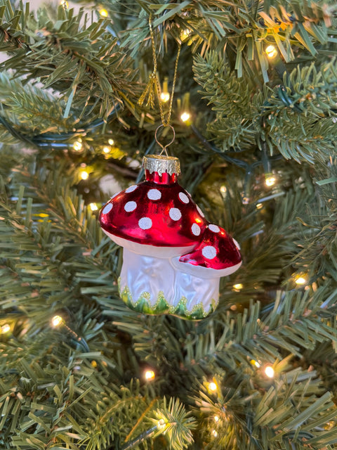 Glass Double Mushroom Ornament