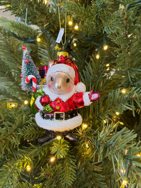 Glass Santa Mouse Ornament