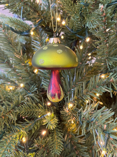 Glass Green Mushroom Ornament