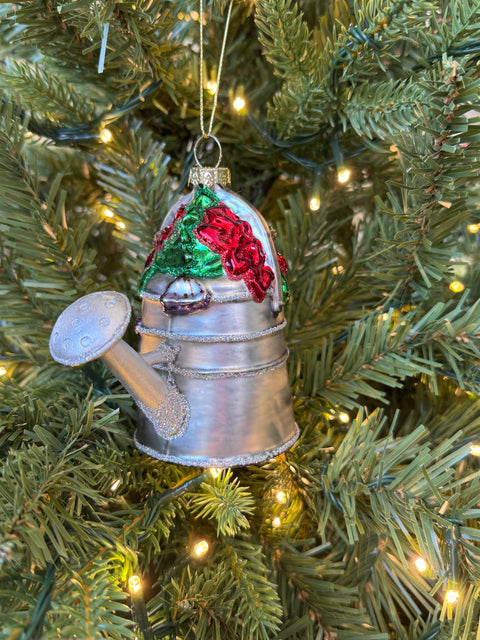 Glass Flower Watering Can Ornament