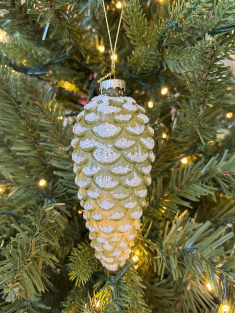 Glass Pine Cone Green Ornament