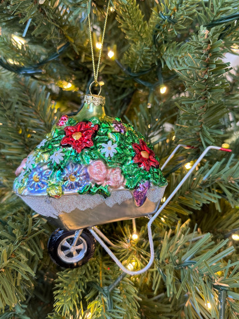Glass Garden Wheelbarrow Ornament