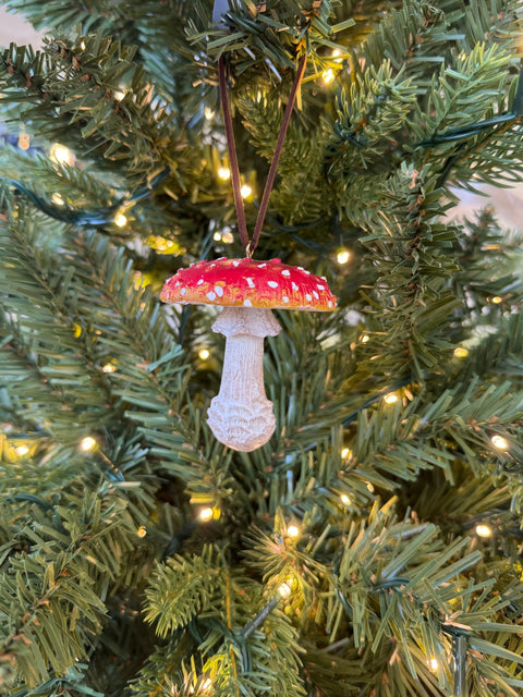 Resin Mushroom Ornament Red