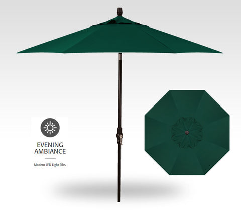 9' Push Button Tilt Umbrella, Black Frame - Forest Green